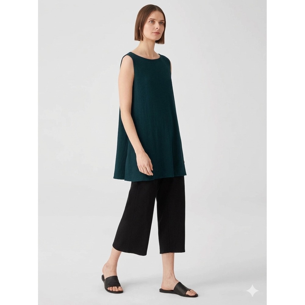 Eileen‎ Fisher Petite Ribbed Tunic Top Teal Green Tencel Organic Cotton PM